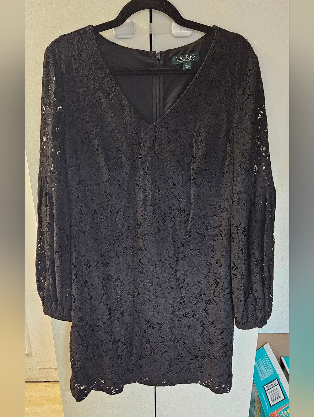 Ralph Lauren Black Lace V-Neck Long Sleeve Dress